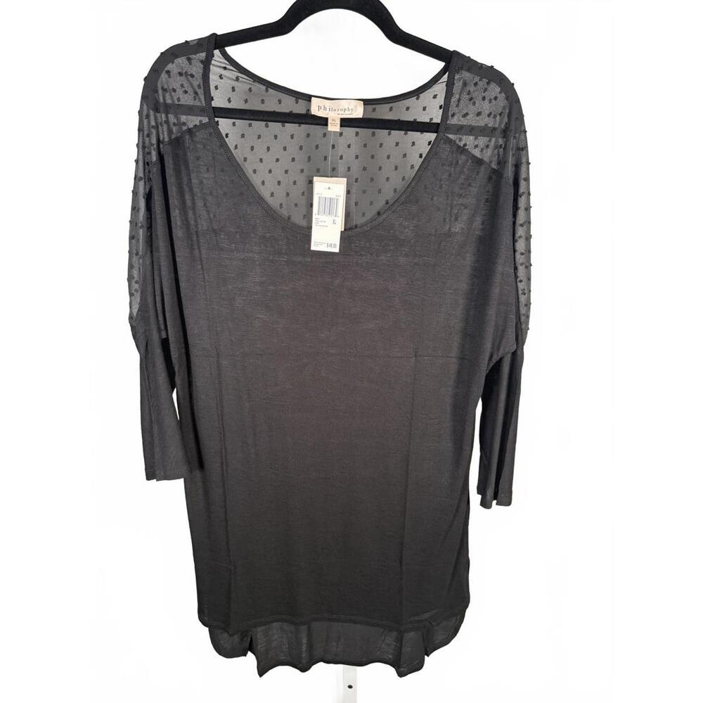 NWT Philosophy Black Sheer Polka Dot Top XL